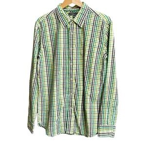 Fossil Men’s Button Down Casual Green and White Gingham Shirt Size Large…